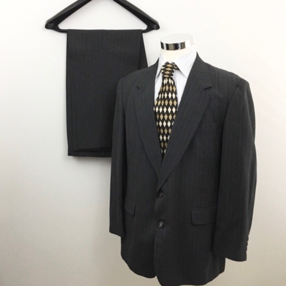 Two Piece Suit Blue & Burgundy Pin Stripes